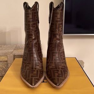 Fendi Leather Mid-Calf Western Boots